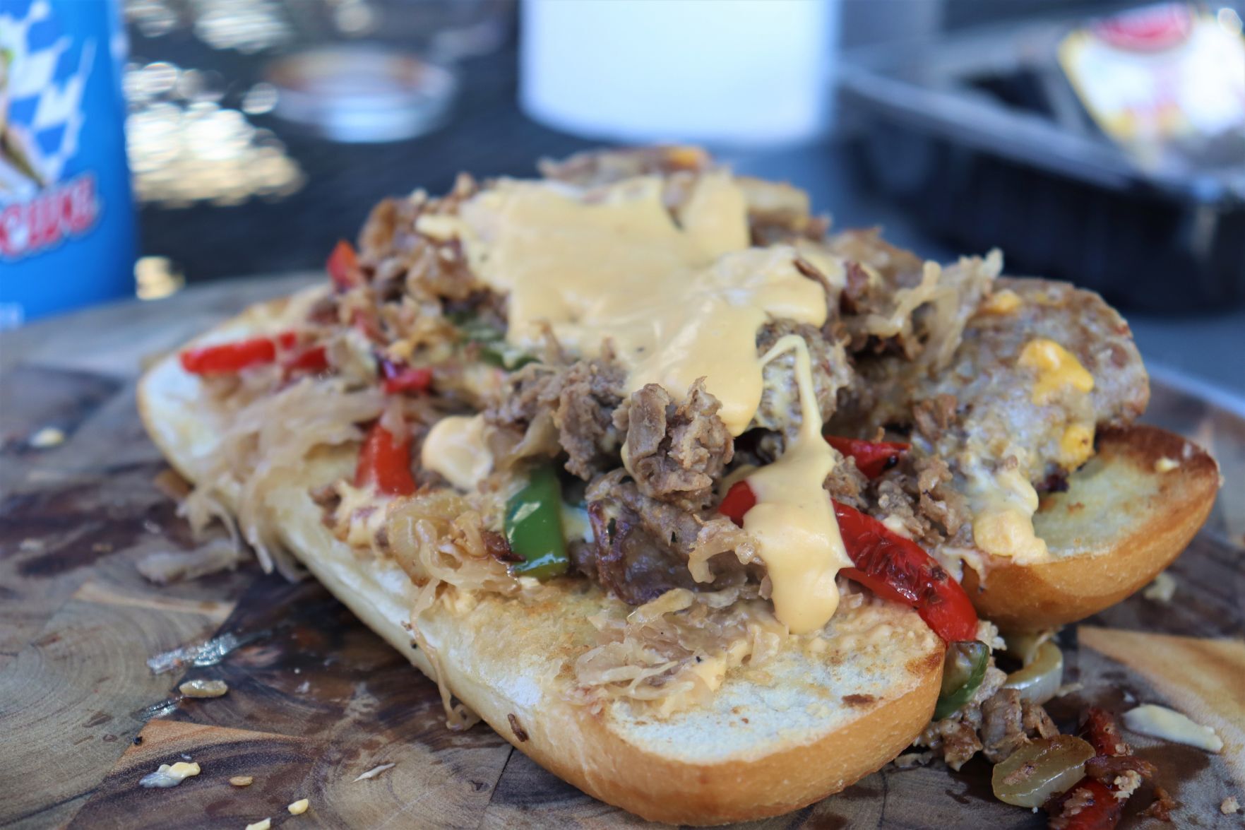 Blake Sykora preparing a Wisconsin cheese steak